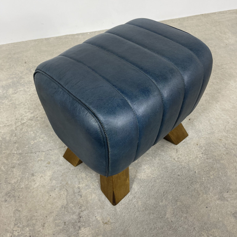 Blue Leather Footstool Blue Leather Footstool