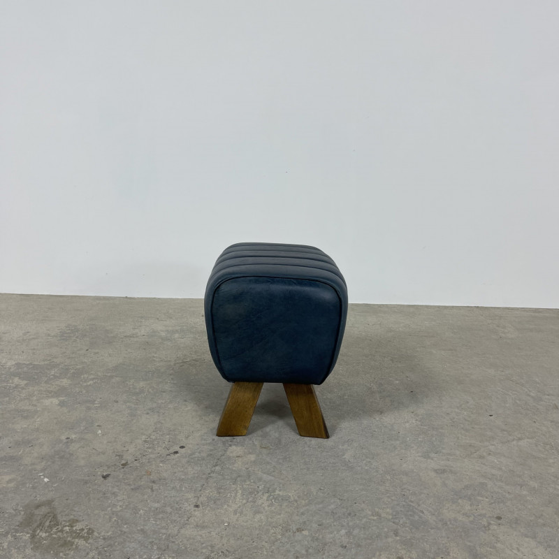Blue Leather Footstool Blue Leather Footstool
