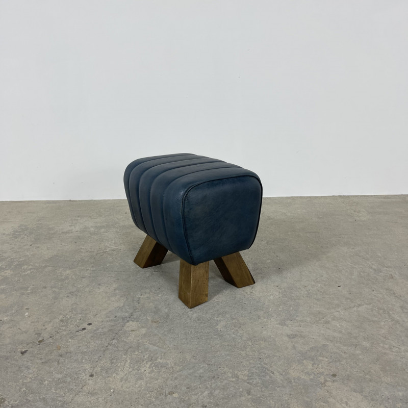 Blue Leather Footstool Blue Leather Footstool