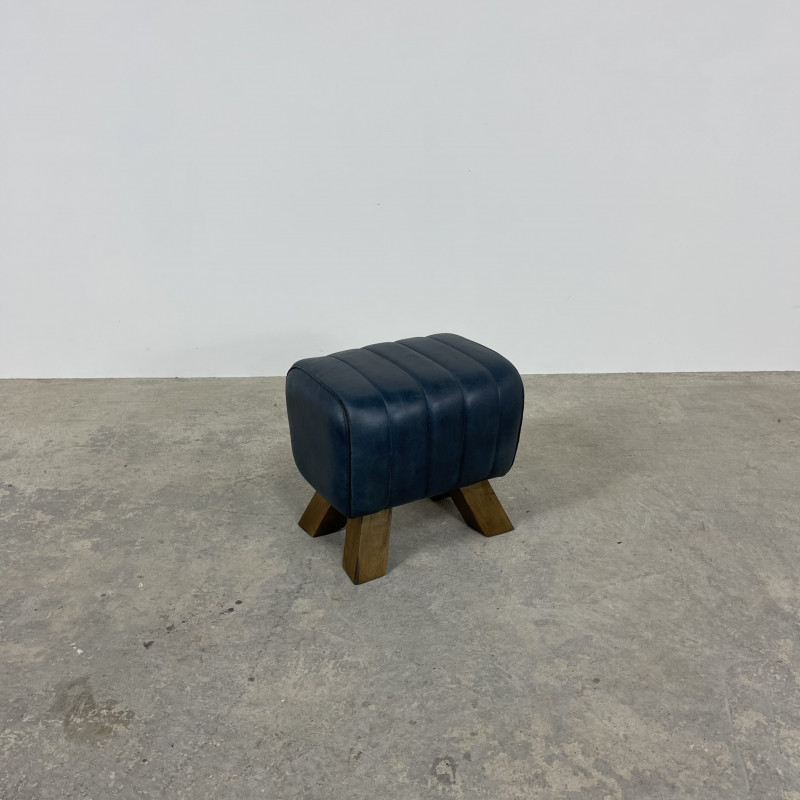 Blue Leather Footstool Blue Leather Footstool