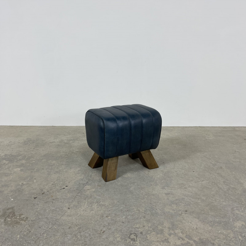 Blue Leather Footstool Blue Leather Footstool