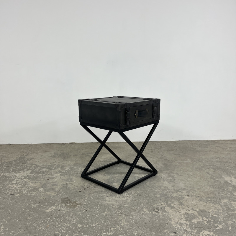 Grey Leather Trunk Suitcase Side Table