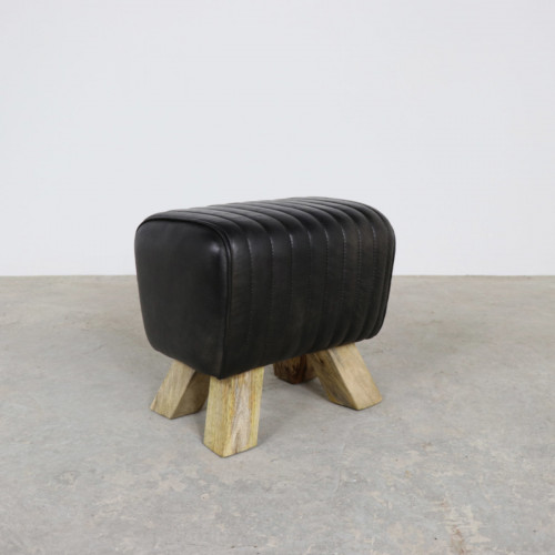 Black Leather Footstool