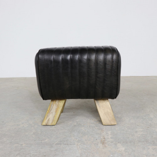 Black Leather Footstool